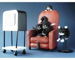 Dubout cat figurines - Katten kijken televisie - spannende film - hoogte 15 cm