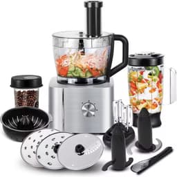 Keukenmachine - Alles in 1 keukenmachine - Multifunctionele keukenmachine - Vleesmolen - Garde - Kneder - Shredder - Sinaasappelpers - Hakselaar - Blender - 1100W - Zilver — thumbnail 1