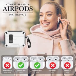 Ainy - PRO hardcase wit met telefoon houder - Geschikt voor Apple Airpods Pro 2 / Pro 1 | case met sleutelhanger | schokbestendig | Uitsparing voor oplaadpoort & draadloos opladen ondersteund | v cadeau — thumbnail 3