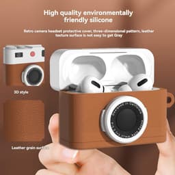 Ainy - PRO Retro vintage camera hoesje zwart | Geschikt voor Apple Airpods Pro 2 / Pro 1 | Siliconen case met sleutelhanger | schokbestendig | Uitsparing voor oplaadpoort & draadloos opladen ondersteund — thumbnail 4