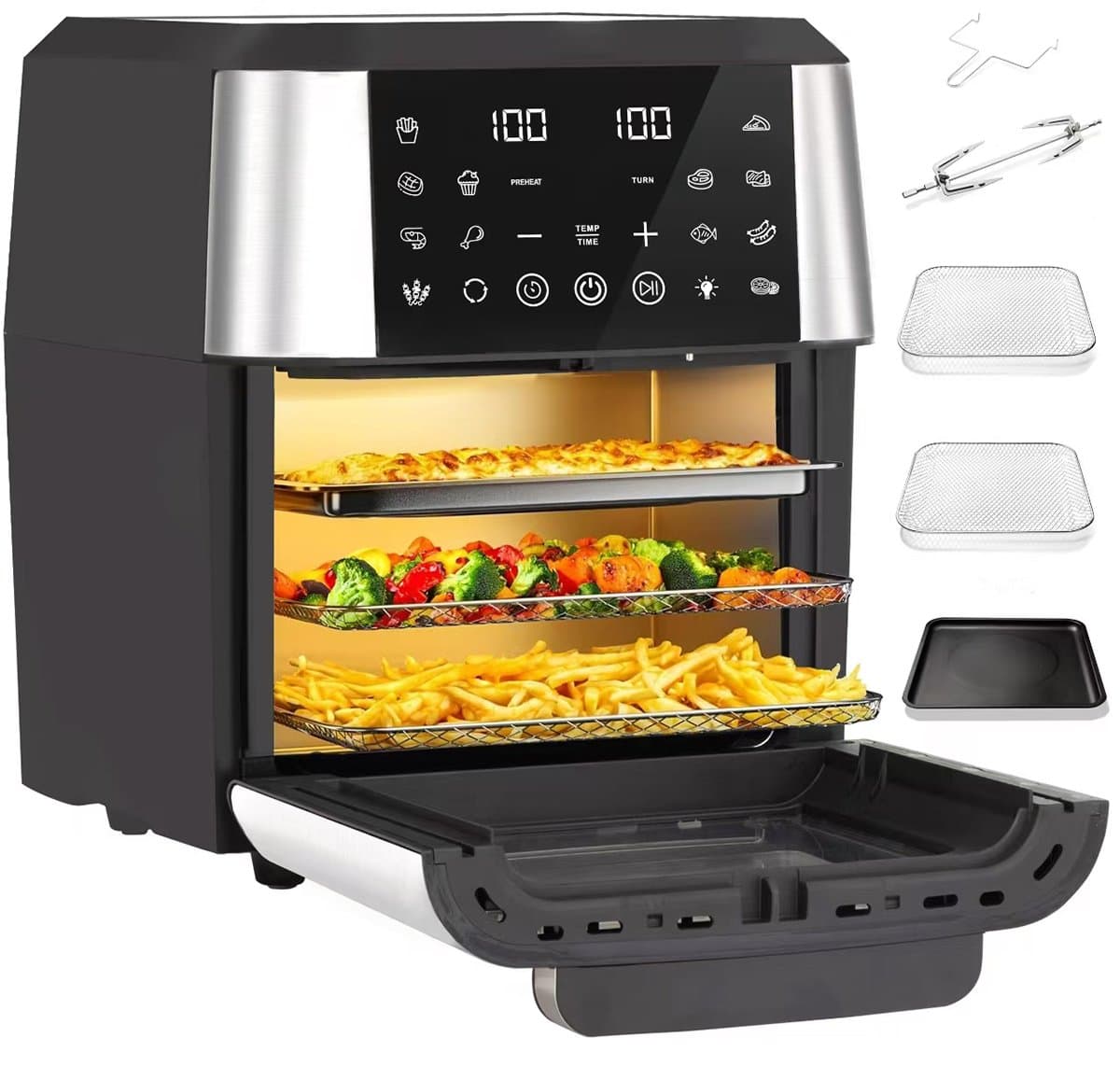 Sinaopus XXL Airfryer & Mini Oven in één – 12L Extra Grote Capaciteit – Inclusief 4 Accessoires – 12 Voorgeprogrammeerde Functies – LED Display – Makkelijk te Reinigen — afbeelding 1