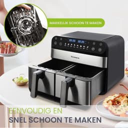 Digitale Airfryer XXL 9L Sinaopus 920 – Heteluchtfriteuse met Dubbele Mand en DualMand Onafhankelijke Snelle Opwarming – Voor Gezinnen – 8 Programma’s – LED Touchscreen – Kijkvenster – Makkelijk te Reinigen – Capaciteit voor 7 Personen — thumbnail 6
