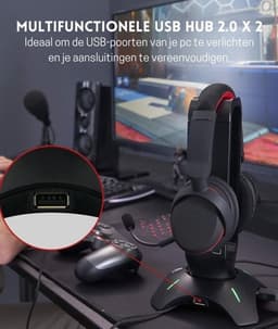StayPowered Headset Houder - Jouw Ultieme Gaming-Headset Standaard & USB-Hub in Één! - Verschillende Lichtmodi - Multifunctioneel - Elegant en Stabiel Design - Eenvoudige Installatie - Zwart - Levering Sneller dan Aangegeven! — thumbnail 3