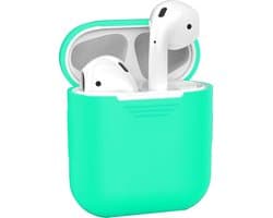 Hoesje - Geschikt voor Apple Airpods 1 - Siliconen Hoes met Clip - Silicone Case Cover - Turquoise
