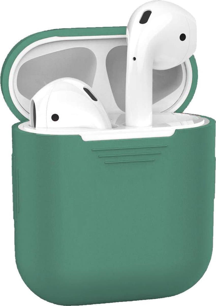 Hoesje - Geschikt voor Apple Airpods 2 - Siliconen Hoes met Clip - Silicone Case Cover - Midnight Green — afbeelding 1