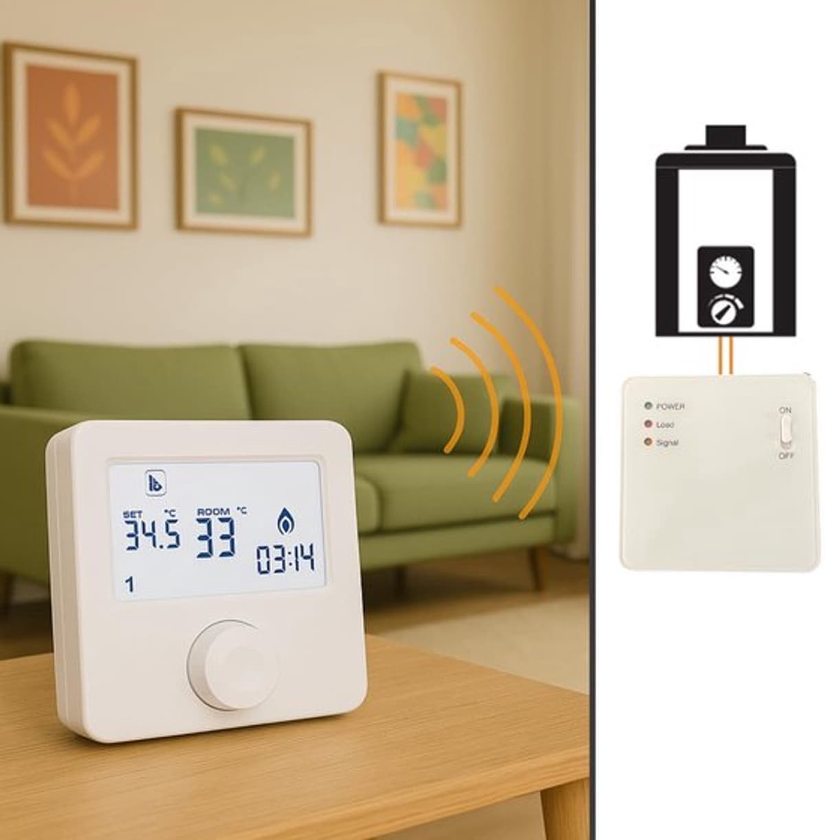 Digitale thermostaat, radiofrequentie, temperatuurregeling, eenvoudige installatie en flexibele programmering — afbeelding 1