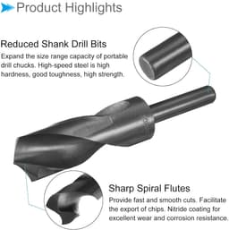 Verminderde schacht, spiraalboor, 30 mm, snijrand, 1/2 inch schacht, nitride gecoat, snelstaal, 9341 rotatie, boorinzetstukken - (toepassingen: voor roestvrij staal, metaal, hout) — thumbnail 3