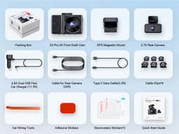Vantrue E2 Pro Dashcam voor- en achterkant, verbeterde achteruitcamera 2,5K, dashboardcamera 4K+2,5K voor auto's, WiFi, GPS, nachtzicht, 24H parkeermodus, IPS 2,45", ondersteuning voor 1TB — thumbnail 5
