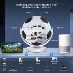 SNJY® Mini Beamer - Mini Projector - Beamer Full HD - 180° Draaibaar - Voetbal - Wit — thumbnail 4
