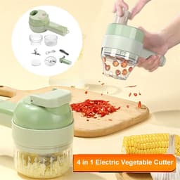 Elektrische Hakmolen - 1200 mA - 4 in 1 Groentesnijder - Uiensnijder - Mini Chopper - Food Chopper - Mini Foodprocessor - USB oplaad - BPA-Vrij - Multifunctioneel - Voor babyvoeding,knoflook, chilipepers, uien, selderij en gember - Groen — thumbnail 5