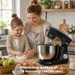 Keukenmixer - Stille Werking - 5L Mengkom - 10 Snelheden - Inclusief Deeghaak, Garde & Menghaak - Keukenrobot - Zwart — thumbnail 5