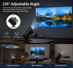 Draagbare HD 1080P thuisbioscoopprojector met HDMI/USB-kabelaansluiting, handmatige focus, 180° verstelbare standaard, compatibel met laptop, afstandsbediening, slaapkamer — thumbnail 4