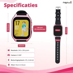 MuffyMouse GPS Horloge Kind met Simkaart – Smartwatch Kinderen 4G – Kinder Smartwatch met GPS – GPS Tracker Kind – Belfunctie, Videobellen, SOS & WhatsApp – 2GB+16GB – Roze — thumbnail 2