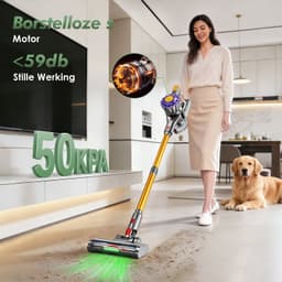 Adormii Steelstofzuiger Draadloos – 50000Pa Sterke Zuigkracht – 60 Min Accuduur – Anti-haarwikkel Vloerborstel – 4 HEPA-filters – 1,6 L Stofreservoir – Groene LED Stofdetectieverlichting – Goud — thumbnail 2