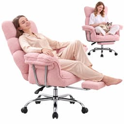 Dowinx Game stoelen - Gamestoel roze - Ergonomische Gamestoel - Grote Bureaustoel - Gamestoel met voetsteun - Verstelbare Gamingstoel - Tot 181 kg - Game bureaustoel chair - Teddy fleece — thumbnail 1