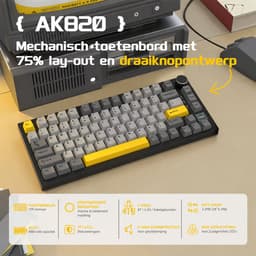 Ajazz AK820 PRO-Bedraad Mechanisch Toetsenbord-75% QWERTY Toetsenborden-TFT‑scherm-RGB Gaming Keyboard- Gasket-Hot Swap-Volumeknop-82 Keys-Gift Switch — thumbnail 2