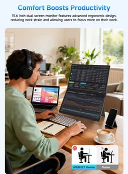 ITRONIQ Dubbele Draagbare Monitor 15,6 Inch - 2x Full HD 1080P IPS - Opvouwbaar Scherm - USB-C - Voor Laptop en PC - Zwart — thumbnail 5