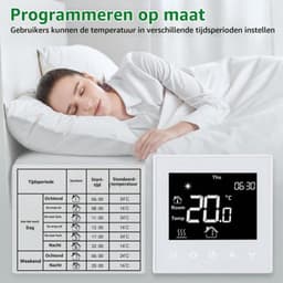 Intelligente zwarte thermostaat WG505 (16A), lcd-touchscreen voor elektrische vloerverwarming, dubbele sensor (vloer/vloer), programmeerbaar, geschikt voor vierkante doos, 86 mm — thumbnail 1