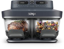 Ninja CRISPi DualZone Glazen Airfryer met 2 manden, 8 kookfuncties, Kook twee gerechten tegelijkertijd, PFAS-vrije glazen schalen, Inclusief deksels - Cyberspace - DD102EUBL1 — thumbnail 1