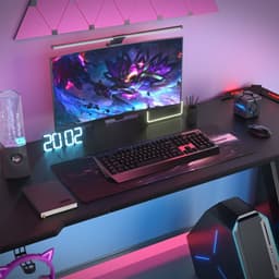 Devoko Gamingbureau 160 × 60 × 75 cm – Carbonlook met LED-verlichting en Touchbediening – Draagvermogen 100 kg – Bekerhouder en Koptelefoonhaak – Zwart — thumbnail 3