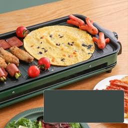 Tafelbarbecue - 2-in-1 elektrische grill - Dubbellaagse elektrische grillplaat - Binnenbarbecue - Ingebouwde rookafzuiging - Instelbare temperatuur - Inclusief 1 elektrische grillplaat, 1 grillpan, 1 grillrooster en 1 lekbak - 220V - 1500W - Blauw — thumbnail 3