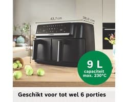 Bosch Serie 4 MAFD440B0 - Airfryer - Dubbele mand - 9L - 2500W - Zwart