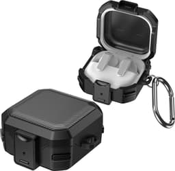 YONO Hoesje geschikt voor Samsung Galaxy Buds 4 / 4 Pro - Beschermhoes met Vergrendeling - Hard Case - Schokbestendig - Karabijnhaak - Zwart — thumbnail 1