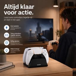 Sounix Oplaadstation geschikt voor PS5 / PS5 Slim / PS5 PRO / DualSense Controller - PS5 accessoires - Dual Oplader - Charging Dock - Zwart — thumbnail 4
