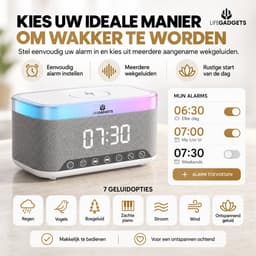 LifeGadgets Digitale Wekkerradio – Digitale Klok Slaapkamer – 15 W Draadloos opladen - Speaker met bluetooth - 13 Lichtstanden - Lichtwekker – Wekker voor kinderen & volwassenen – Netstroom – Alarmklok – Wit — thumbnail 4