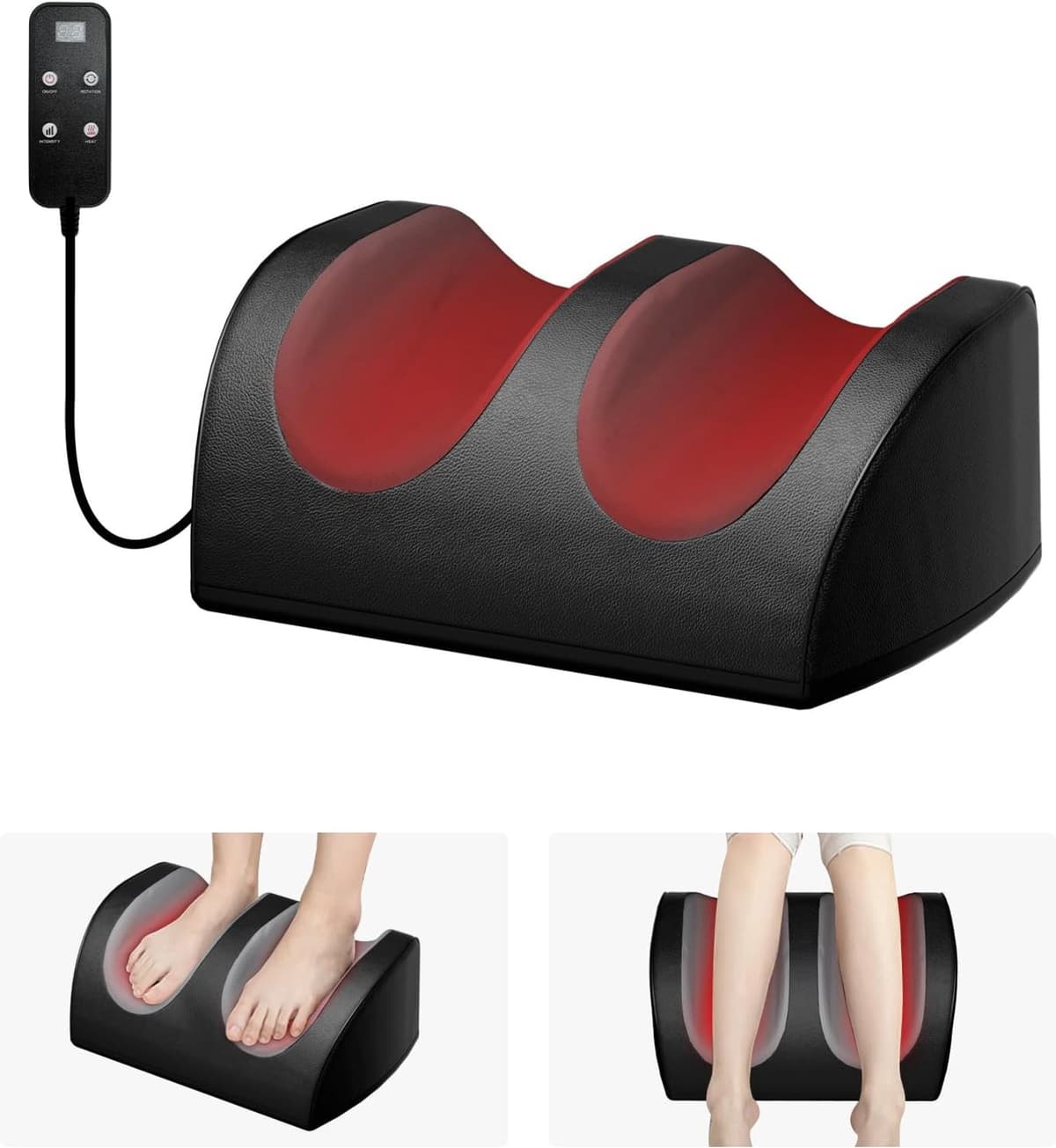 Voetmassage apparaat met verwarming, diepe weefselmassage, ontspannende beenspieren, voet- en kuitenmassage apparaat met massage rollen. — afbeelding 1