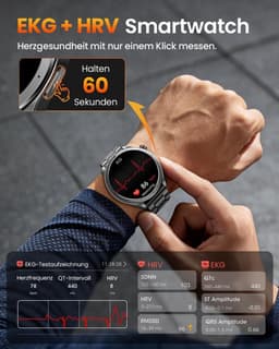 FOSMET Smartwatch - Horloge Heren - AI-Gezondheidsanalyse - ECG,PPG,HRV & SpO2 - 1,75 inch - AMOLED Scherm - 5ATM Waterdicht - 100+ Sportmodi - Stappenteller - Hartslagmeter - Slaapmonitor - Belfunctie - Geschikt voor Android en IOS - Zwart — thumbnail 5