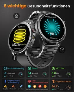 FOSMET Smartwatch - Horloge Heren - AI-Gezondheidsanalyse - ECG,PPG,HRV & SpO2 - 1,75 inch - AMOLED Scherm - 5ATM Waterdicht - 100+ Sportmodi - Stappenteller - Hartslagmeter - Slaapmonitor - Belfunctie - Geschikt voor Android en IOS - Zwart — thumbnail 4