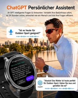FOSMET Smartwatch - Horloge Heren - AI-Gezondheidsanalyse - ECG,PPG,HRV & SpO2 - 1,75 inch - AMOLED Scherm - 5ATM Waterdicht - 100+ Sportmodi - Stappenteller - Hartslagmeter - Slaapmonitor - Belfunctie - Geschikt voor Android en IOS - Zwart — thumbnail 3