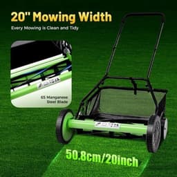 Handgrasmaaier – Handmaaier – Kooimesmaaier – Duwgrasmaaier – Gazonmaaier – 50,8 cm Maaibreedte – 9 Instelbare Maaihoogtes – 65-Mangaan Stalen Messen – Met Opvangzak – Groen — thumbnail 1