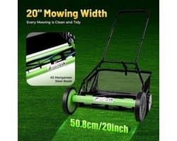 Handgrasmaaier – Handmaaier – Kooimesmaaier – Duwgrasmaaier – Gazonmaaier – 50,8 cm Maaibreedte – 9 Instelbare Maaihoogtes – 65-Mangaan Stalen Messen – Met Opvangzak – Groen