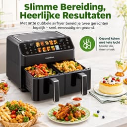 CreateEcom airfryer - heteluchtoven - airfryer oven - heteluchtfriteuse - 9L - Dubbele Korf Oven - Olievrije Friteuse met LED Touchbediening - Zichtbaar Venster — thumbnail 1