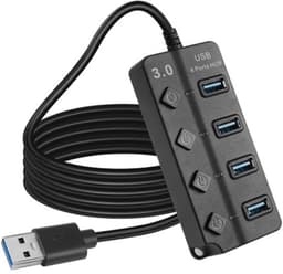 USB 3.0 4-poorts hub met LED-schakelaars - Draagbare poortuitbreider voor pc en apparaten — thumbnail 1