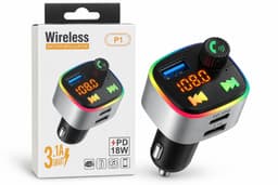 Bluetooth Atlantic FM-transmitter voor auto met handsfree bellen, USB-C PD 18W snelladen, USB-A, EQ/bass en LED-sfeerverlichting. — thumbnail 1
