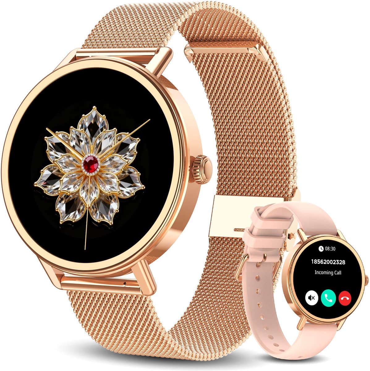 Blackview Smartwatch Dames - X30 - Stappenteller Horloge Dames - Full Touchscreen - AMOLED - Horloge met Bluetooth Belfunctie - 1,26 inch Sporthorloge - Hartslagmeter -Stappenteller - Bloeddrukmeter - Geschikt voor iOS/Android - Rosé Goud — afbeelding 1