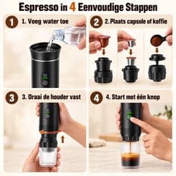 Draagbaar Koffiezetapparaat - 3 in 1 Koffiezetapparaat - 12 Volt Portable Koffiemaker Camping- Oplaadbaar USB-C - Camping Espressomachine - Geschikt voor Capsules en Gemalen Koffie — thumbnail 5