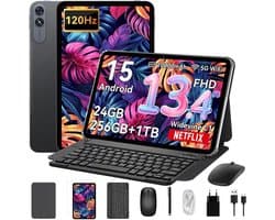 VekfulPC T60 Pro Tablet - 24GB RAM - 256GB ROM - 10000 mAh - 13.4 Inch FHD Tablet - Android 15 - SD 2TB - 5G WIFI - Grijs