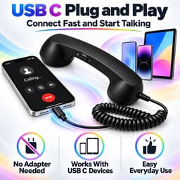 Retro Telefoonhoorn - Geschikt voor Smartphones met USB-C - Bedrade Vintage Handset - Plug & Play - Met Microfoon & Luidspreker - Voor Bellen, Videobellen & Thuiswerk - Geel — thumbnail 3