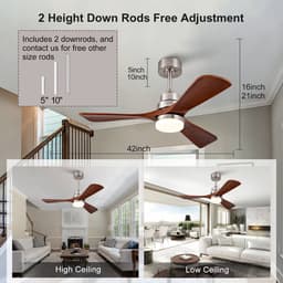 DESMIU Plafondventilator Met Verlichting – 42 Inch – Hout En Metaal – Nikkel – Afstandsbediening, Omkeerbare Motor En Tijdschakelaar — thumbnail 3