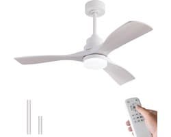 DESMIU Plafondventilator – Stille DC-Motor Met Verlichting – 107 cm – ABS – Wit – 6 Snelheden Met Omkeerbare Draairichting