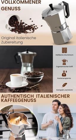 Espressomaker Percolator 300 ml – 6 Kopjes – Aluminium – Klassieke Italiaanse Koffiezetter – Geschikt voor Gas, Elektrisch en Keramisch – Zilver — thumbnail 3