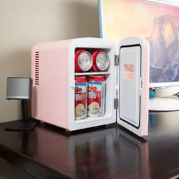 Mini Koelkast 4 Liter Retro Design - 220V/12V - Draagbaar met Handvat - Voor Slaapkamer, Auto en Kantoor - Roze — thumbnail 3