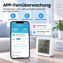 Wifi-thermometer en -hygrometer, digitale binnenthermometer en -hygrometer met app, 2,4 GHz wifi, achtergrondverlichting en temperatuurregeling. — thumbnail 2