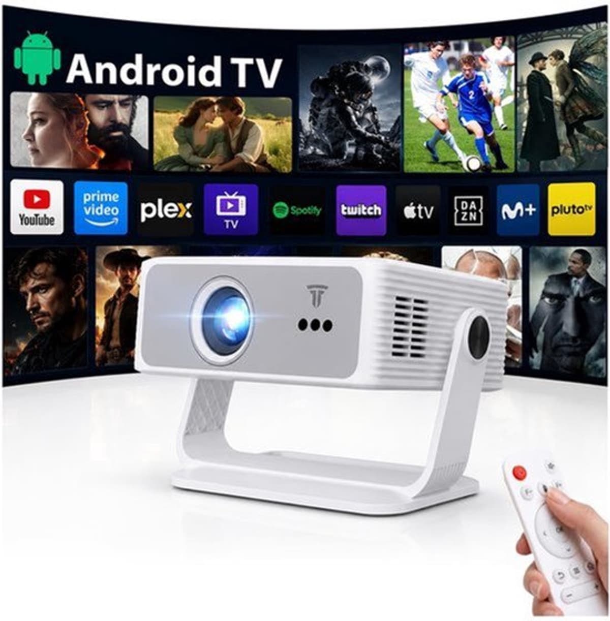 Draagbare Beamer 450 ANSI Lumen - WiFi 6 Android TV - 3840 x 2160 Resolutie - LED - Wit-grijs - Voor Thuisbioscoop — afbeelding 1