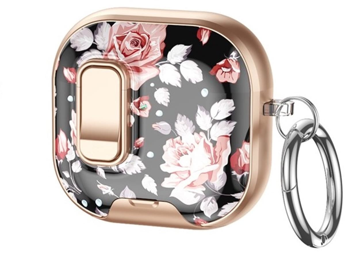 Telestore - hoesje geschikt voor AirPods 5 en AirPods 4 Hard case cover - zwart roze goud bloemen - TPU hoesje Beschermhoes - AirPods 5 en 4 Cover - AirPods 5 / 4 hoesje - Geschikt voor Apple AirPods 5 en AirPods 4 — afbeelding 1