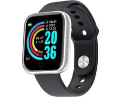 Belesy® Base - Smartwatch - Horloge - 1,3 inch Kleurenscherm - Stappenteller - Bloeddrukmeter - Verbrande calorieën - 3x sportmodus - Siliconen - Zilver - Zwart - Moederdag